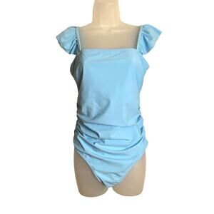 Hilinker Blue Ruffle Strap Ruched-Side One-Piece Swimsuit Women's Size Large